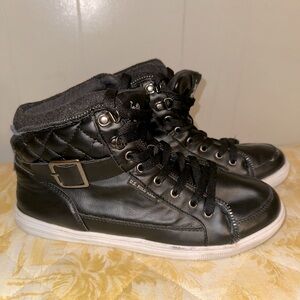 US Polo Assn Women's Black White Fashion Zipper High Top Sneaker Shoe